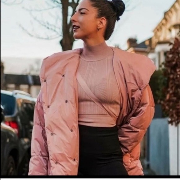 NEW With Tags Zara Dusty Pink Metallic Oversized Hooded Down Puffer Coat Medium - Picture 4 of 13